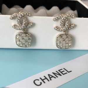 Earrings Women's Pearl Colorless Square Diamond